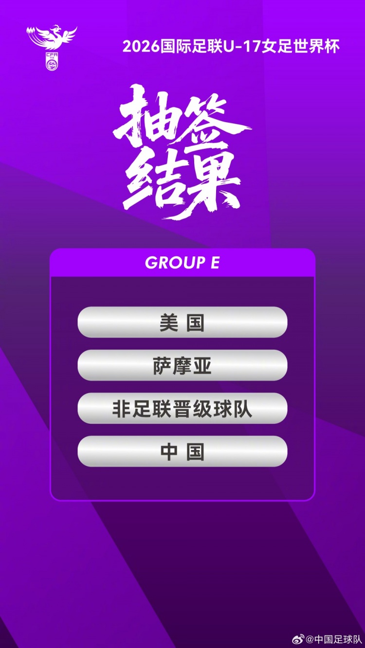 开云体育app下载-U17女足世界杯：中国与美国、萨摩亚和非足联晋级球队分在E组